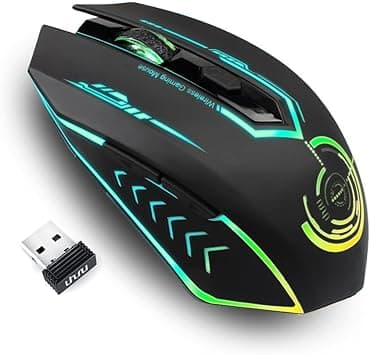 UHURU Wireless Gaming Mouse Up to 10000 DPI, Rechargeable USB Wireless Mouse with 6 Buttons 7 Dynamic LED Color Ergonomic Programmable MMO RPG for PC Laptop, Compatible with Windows Mac